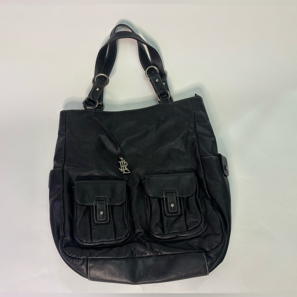 Ralph Lauren Black Leather Shoulder Bag with Dual Pockets